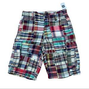 Gap Boys Madras Plaid Cargo Shorts Sz 5 Regular Preppy Adjustable Waist NWT